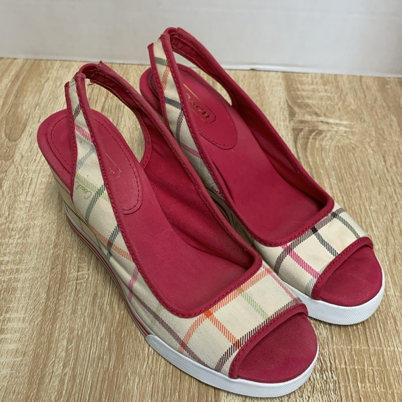 Coach Wedge Slingback Sandal 3.5" Heels, Vintage Plaid, 7.5 - Picture 3 of 8